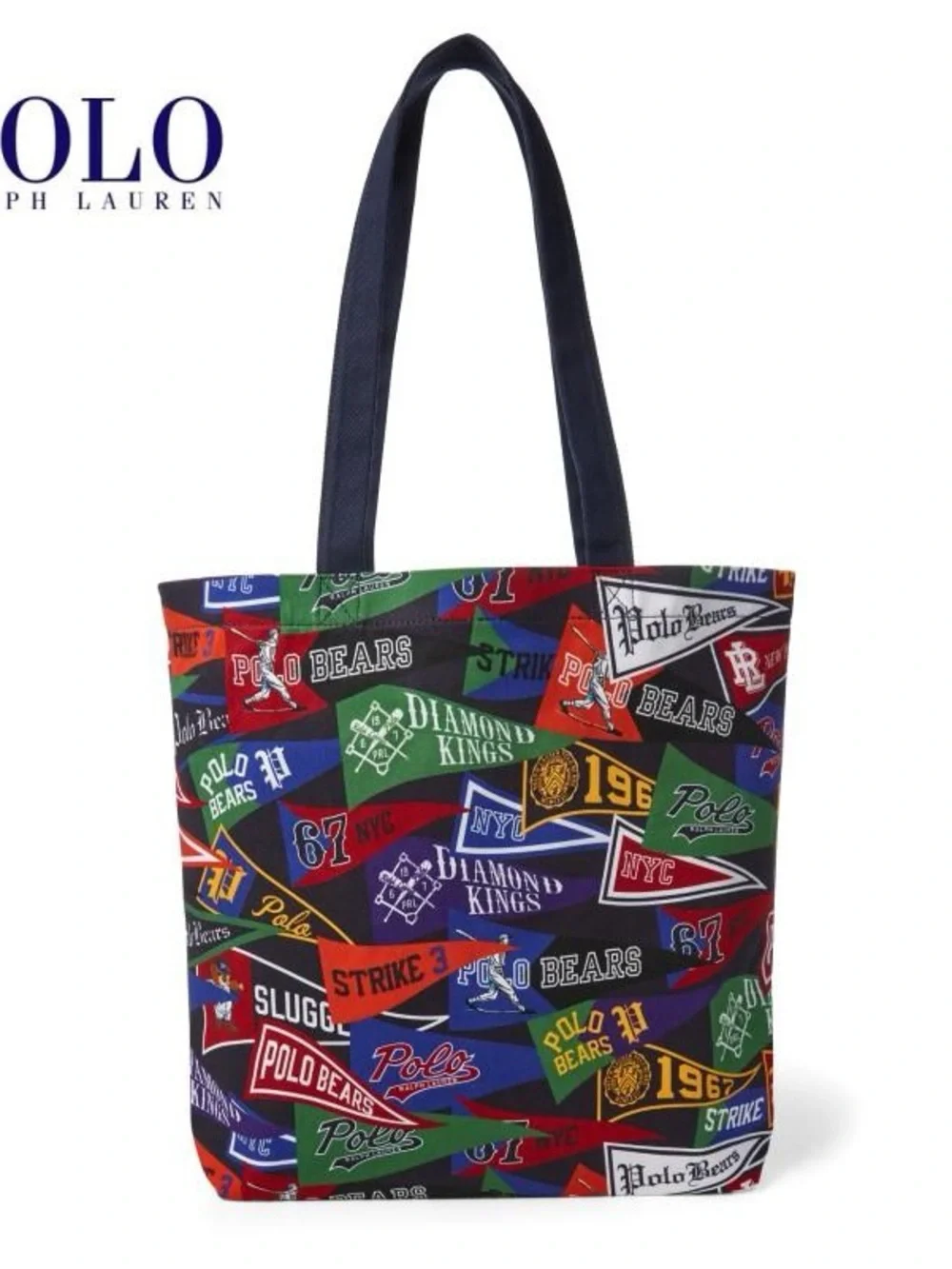 Polo by Ralph Lauren Multicolor Pennant Print Canvas Tote with Navy Straps